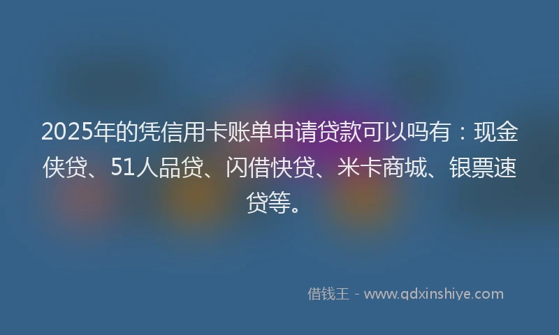 2025年的凭信用卡账单申请贷款可以吗有：现金侠贷、51人品贷、闪借快贷、米卡商城、银票速贷等。