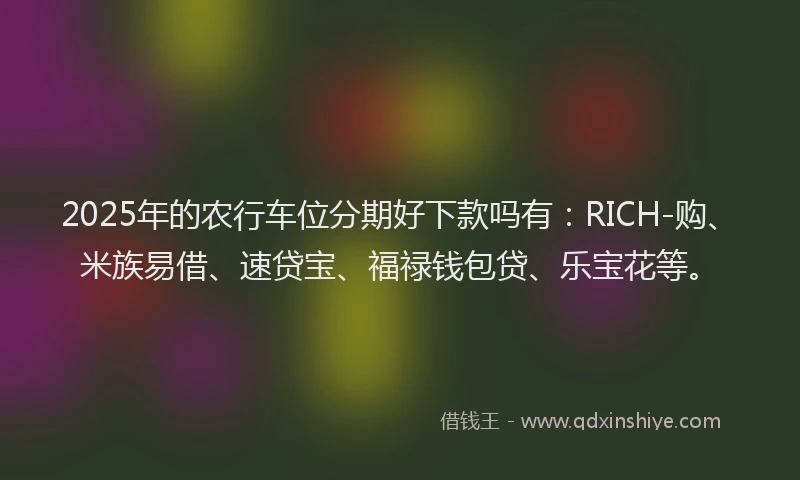 2025年的农行车位分期好下款吗有：RICH-购、米族易借、速贷宝、福禄钱包贷、乐宝花等。
