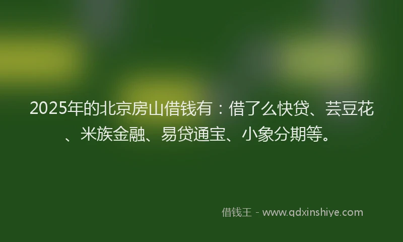 2025年的北京房山借钱有：借了么快贷、芸豆花、米族金融、易贷通宝、小象分期等。