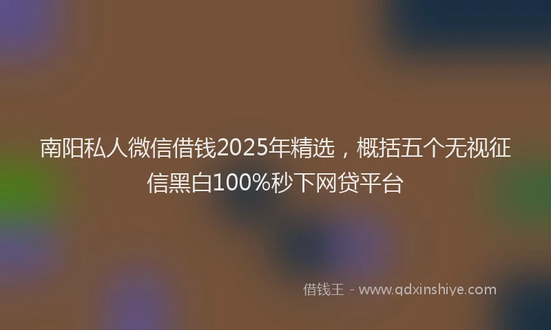 南阳私人微信借钱2025年精选，概括五个无视征信黑白100%秒下网贷平台