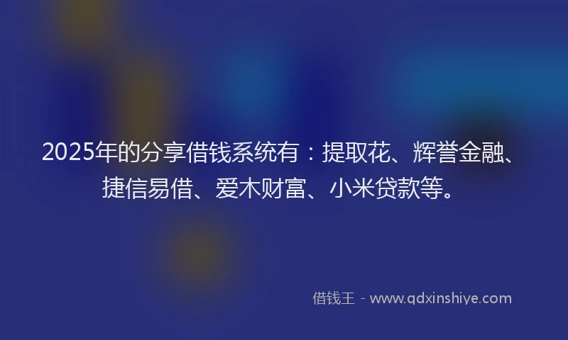 2025年的分享借钱系统有：提取花、辉誉金融、捷信易借、爱木财富、小米贷款等。