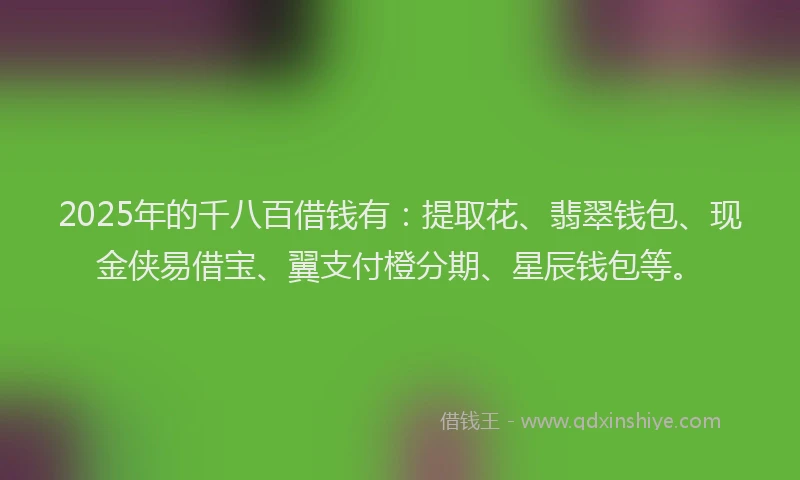 2025年的千八百借钱有：提取花、翡翠钱包、现金侠易借宝、翼支付橙分期、星辰钱包等。