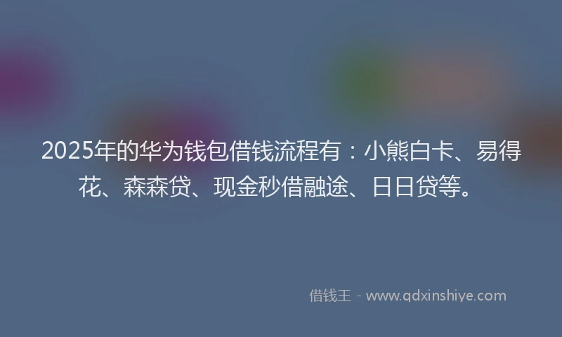 2025年的华为钱包借钱流程有：小熊白卡、易得花、森森贷、现金秒借融途、日日贷等。