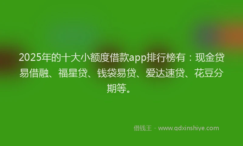 2025年的十大小额度借款app排行榜有：现金贷易借融、福星贷、钱袋易贷、爱达速贷、花豆分期等。
