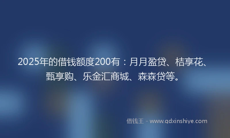 2025年的借钱额度200有：月月盈贷、桔享花、甄享购、乐金汇商城、森森贷等。