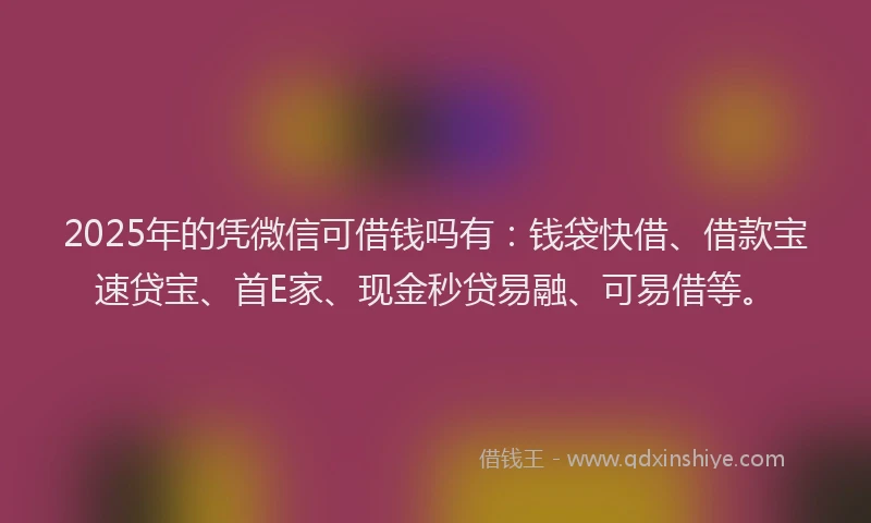 2025年的凭微信可借钱吗有：钱袋快借、借款宝速贷宝、首E家、现金秒贷易融、可易借等。