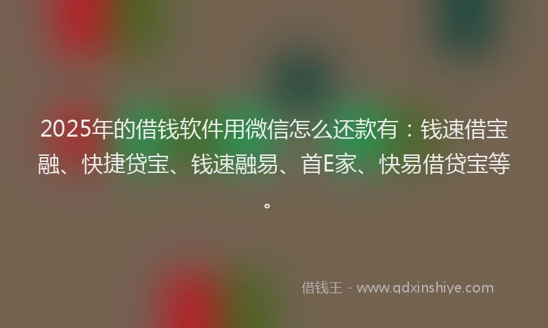 2025年的借钱软件用微信怎么还款有：钱速借宝融、快捷贷宝、钱速融易、首E家、快易借贷宝等。