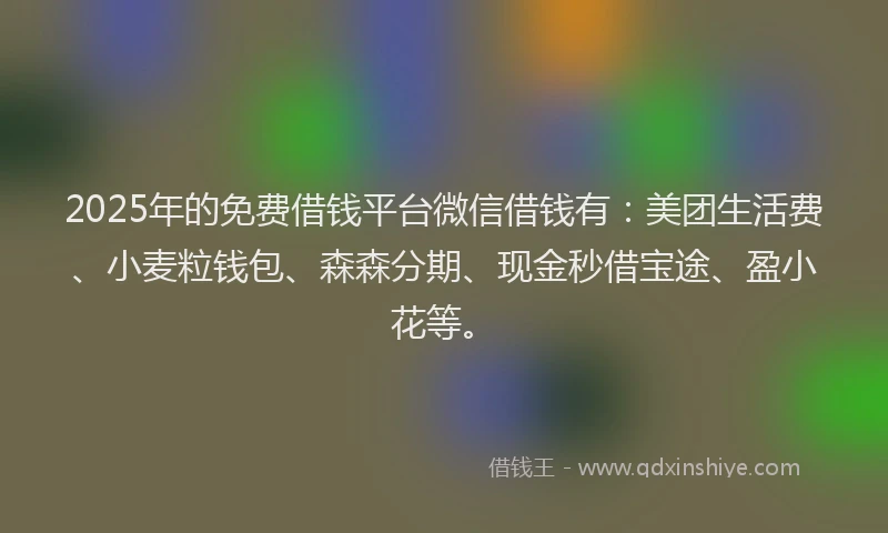 2025年的免费借钱平台微信借钱有：美团生活费、小麦粒钱包、森森分期、现金秒借宝途、盈小花等。