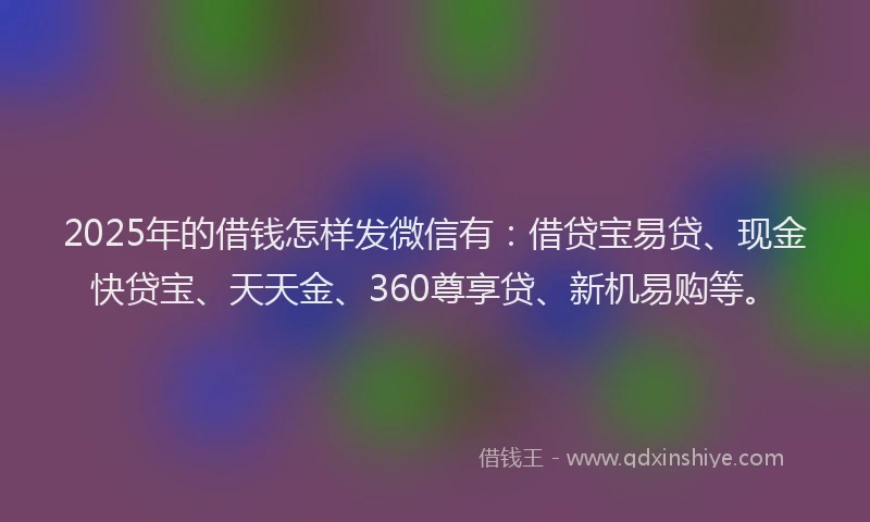 2025年的借钱怎样发微信有：借贷宝易贷、现金快贷宝、天天金、360尊享贷、新机易购等。