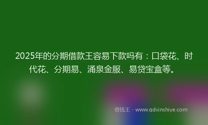 2025年的分期借款王容易下款吗有：口袋花、时代花、分期易、涌泉金服、易贷宝盒等。