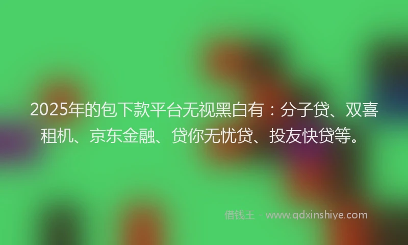 2025年的包下款平台无视黑白有：分子贷、双喜租机、京东金融、贷你无忧贷、投友快贷等。