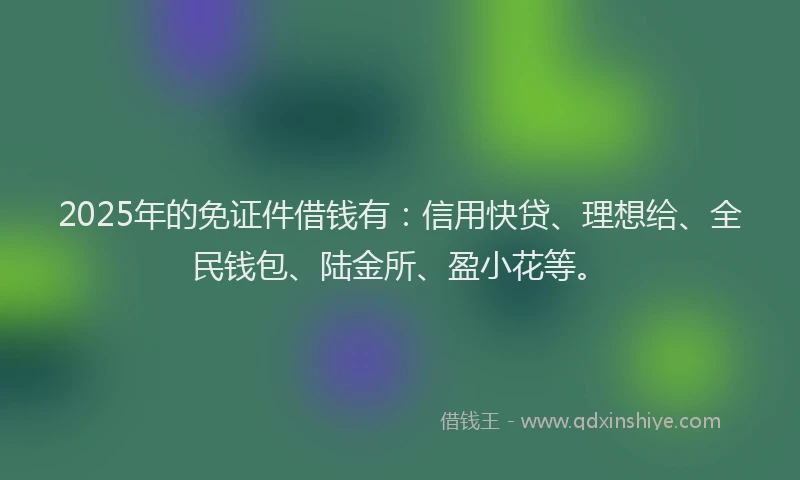 2025年的免证件借钱有：信用快贷、理想给、全民钱包、陆金所、盈小花等。