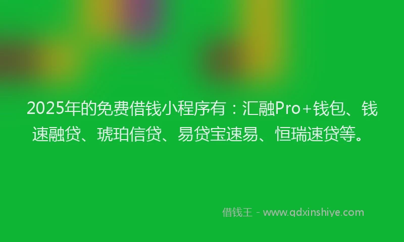 2025年的免费借钱小程序有：汇融Pro+钱包、钱速融贷、琥珀信贷、易贷宝速易、恒瑞速贷等。
