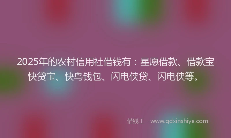 2025年的农村信用社借钱有：星愿借款、借款宝快贷宝、快鸟钱包、闪电侠贷、闪电侠等。