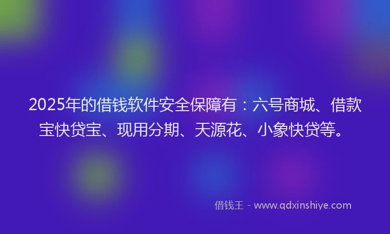 2025年的借钱软件安全保障有：六号商城、借款宝快贷宝、现用分期、天源花、小象快贷等。