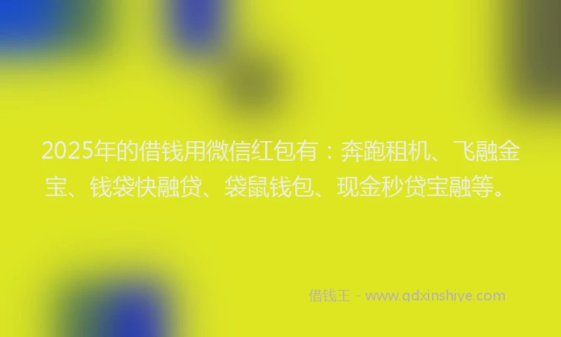 2025年的借钱用微信红包有：奔跑租机、飞融金宝、钱袋快融贷、袋鼠钱包、现金秒贷宝融等。