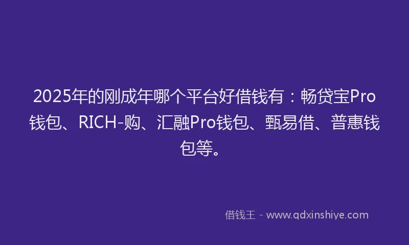 2025年的刚成年哪个平台好借钱有：畅贷宝Pro钱包、RICH-购、汇融Pro钱包、甄易借、普惠钱包等。