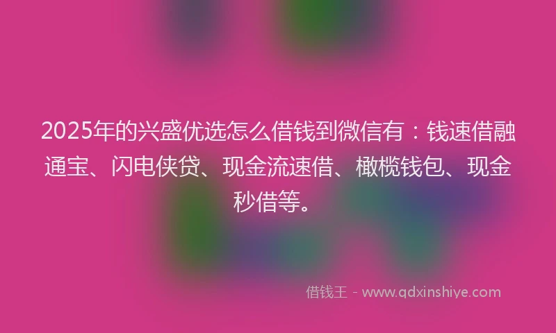 2025年的兴盛优选怎么借钱到微信有：钱速借融通宝、闪电侠贷、现金流速借、橄榄钱包、现金秒借等。