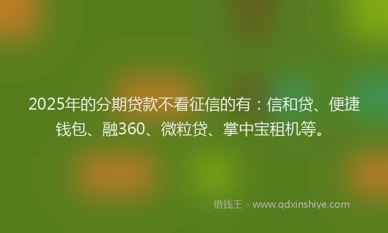 2025年的分期贷款不看征信的有：信和贷、便捷钱包、融360、微粒贷、掌中宝租机等。