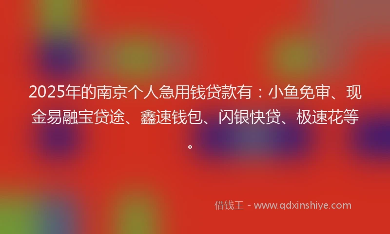 2025年的南京个人急用钱贷款有：小鱼免审、现金易融宝贷途、鑫速钱包、闪银快贷、极速花等。