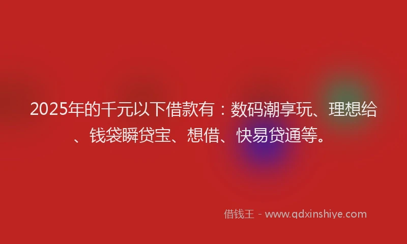 2025年的千元以下借款有：数码潮享玩、理想给、钱袋瞬贷宝、想借、快易贷通等。