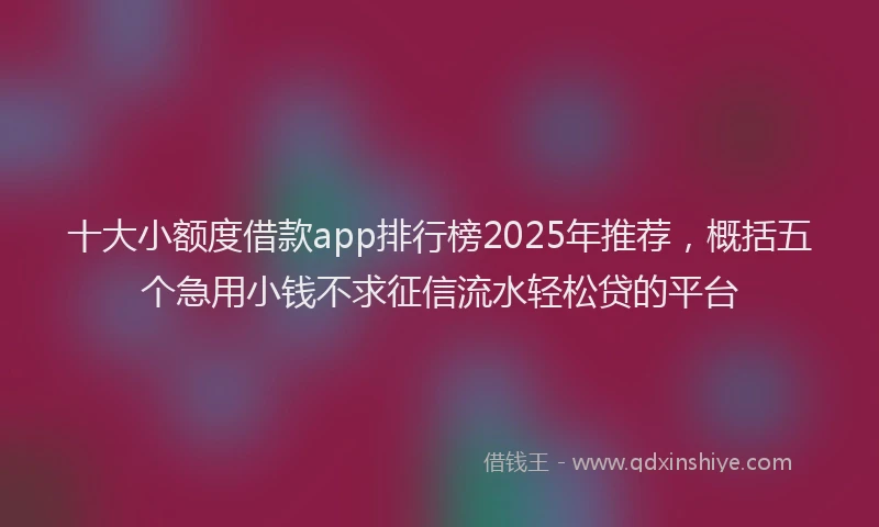 十大小额度借款app排行榜2025年推荐，概括五个急用小钱不求征信流水轻松贷的平台