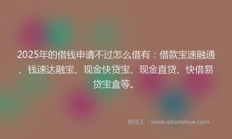 2025年的借钱申请不过怎么借有：借款宝速融通、钱速达融宝、现金快贷宝、现金直贷、快借易贷宝盒等。