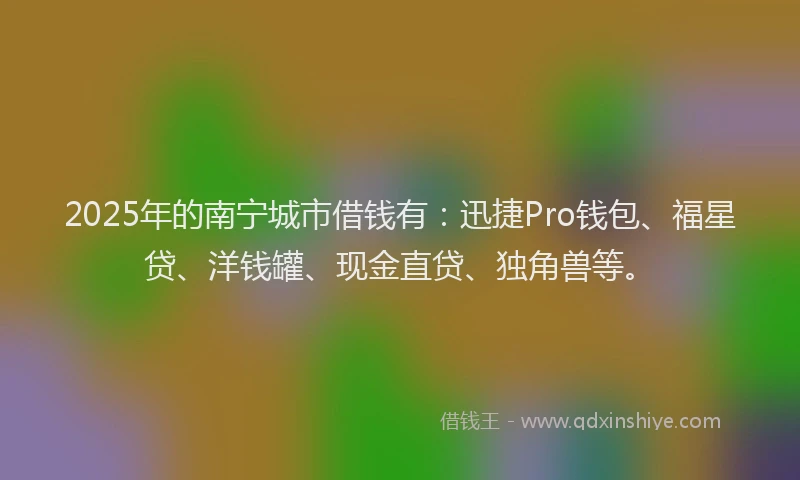 2025年的南宁城市借钱有：迅捷Pro钱包、福星贷、洋钱罐、现金直贷、独角兽等。