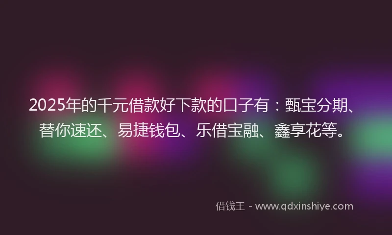 2025年的千元借款好下款的口子有：甄宝分期、替你速还、易捷钱包、乐借宝融、鑫享花等。