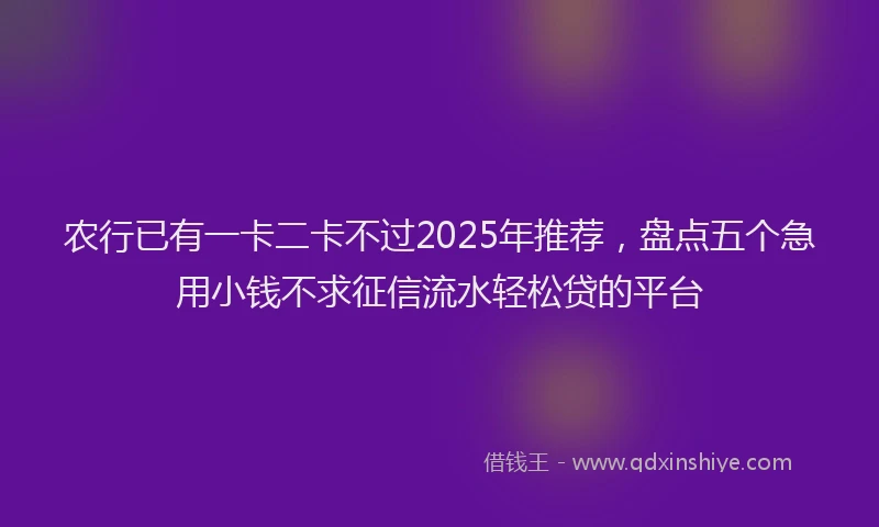 农行已有一卡二卡不过2025年推荐，盘点五个急用小钱不求征信流水轻松贷的平台