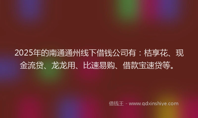 2025年的南通通州线下借钱公司有：桔享花、现金流贷、龙龙用、比速易购、借款宝速贷等。