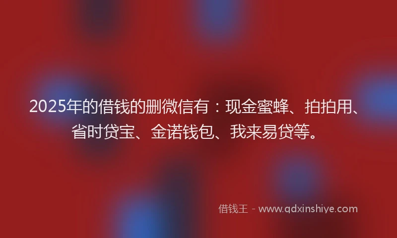 2025年的借钱的删微信有：现金蜜蜂、拍拍用、省时贷宝、金诺钱包、我来易贷等。