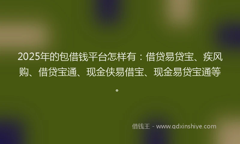 2025年的包借钱平台怎样有：借贷易贷宝、疾风购、借贷宝通、现金侠易借宝、现金易贷宝通等。