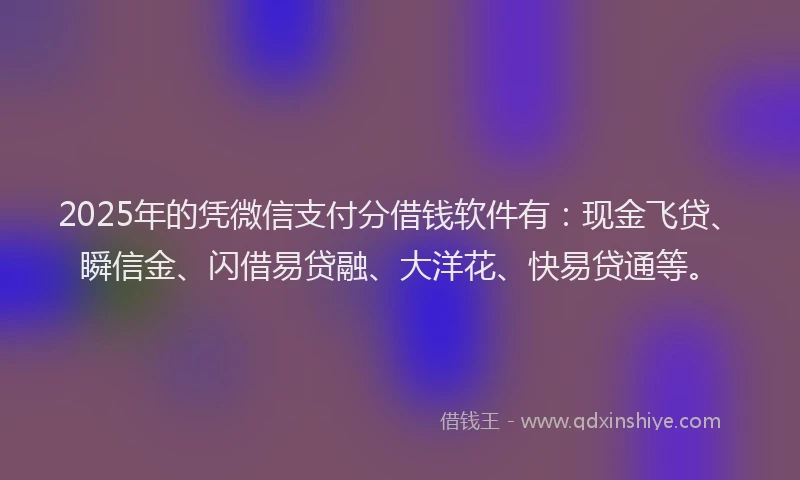 2025年的凭微信支付分借钱软件有：现金飞贷、瞬信金、闪借易贷融、大洋花、快易贷通等。
