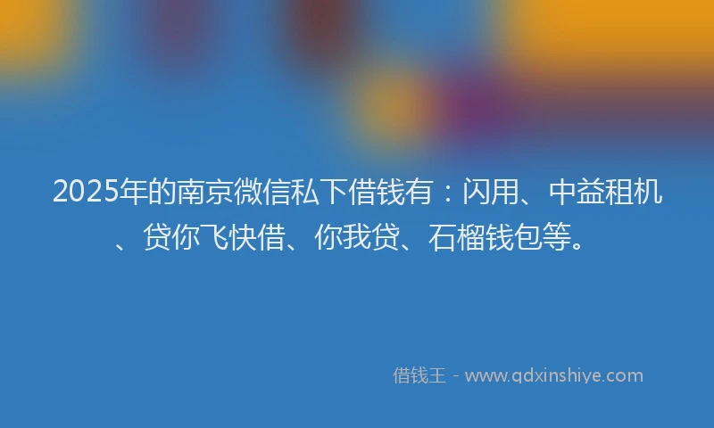 2025年的南京微信私下借钱有：闪用、中益租机、贷你飞快借、你我贷、石榴钱包等。