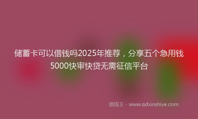 储蓄卡可以借钱吗2025年推荐，分享五个急用钱5000快审快贷无需征信平台