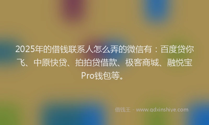 2025年的借钱联系人怎么弄的微信有：百度贷你飞、中原快贷、拍拍贷借款、极客商城、融悦宝Pro钱包等。