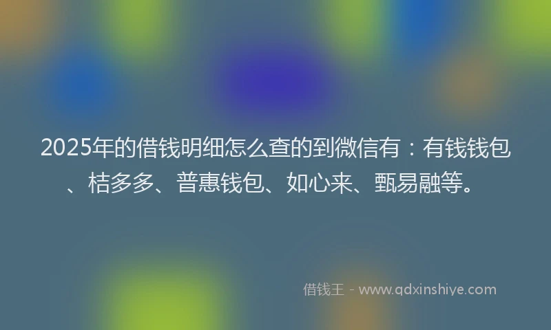 2025年的借钱明细怎么查的到微信有：有钱钱包、桔多多、普惠钱包、如心来、甄易融等。