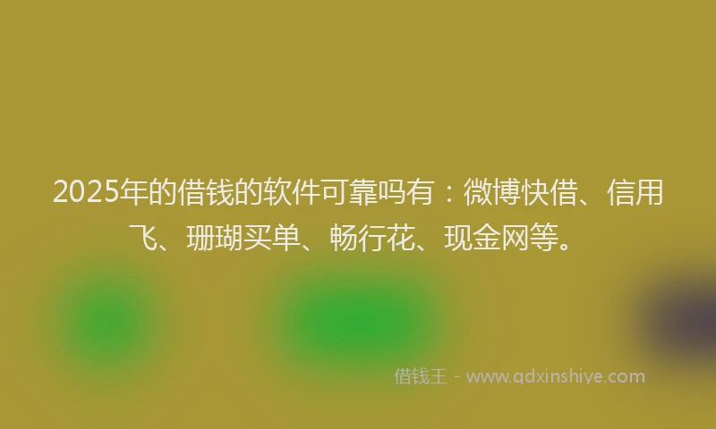 2025年的借钱的软件可靠吗有：微博快借、信用飞、珊瑚买单、畅行花、现金网等。
