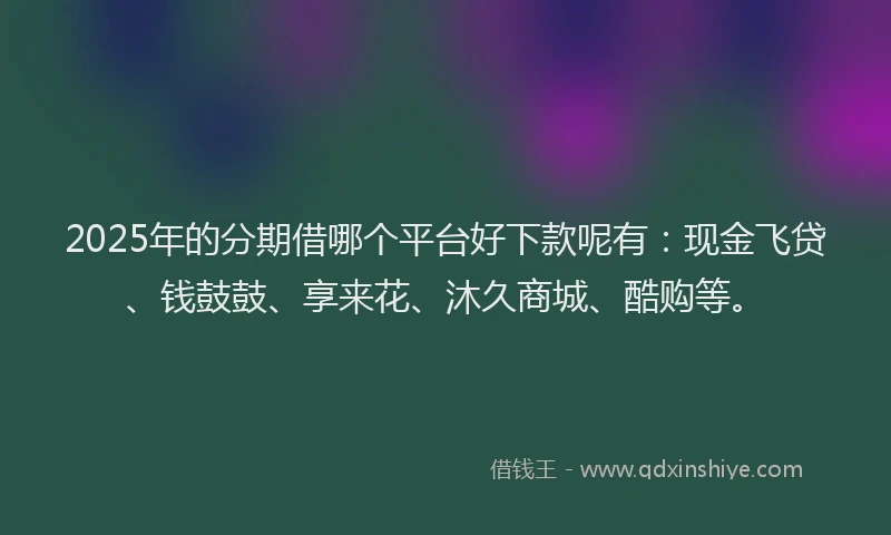 2025年的分期借哪个平台好下款呢有：现金飞贷、钱鼓鼓、享来花、沐久商城、酷购等。