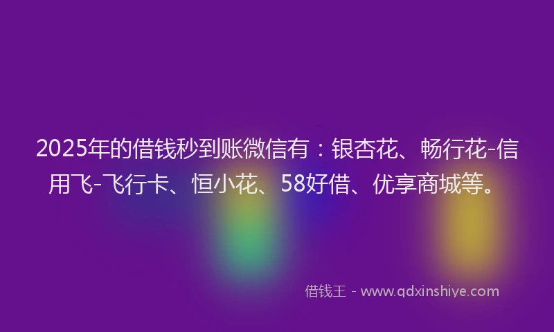 2025年的借钱秒到账微信有：银杏花、畅行花-信用飞-飞行卡、恒小花、58好借、优享商城等。