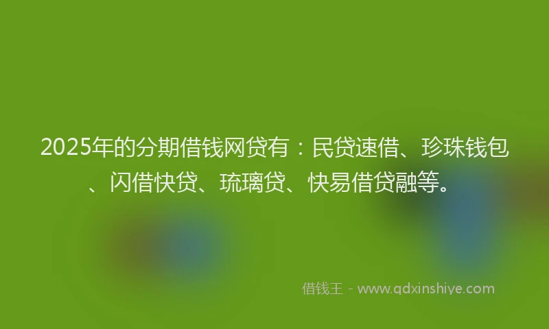 2025年的分期借钱网贷有：民贷速借、珍珠钱包、闪借快贷、琉璃贷、快易借贷融等。