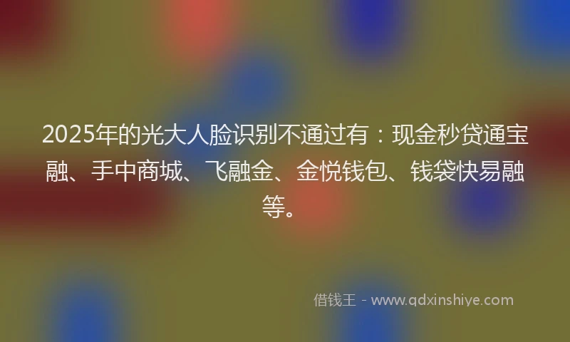 2025年的光大人脸识别不通过有：现金秒贷通宝融、手中商城、飞融金、金悦钱包、钱袋快易融等。