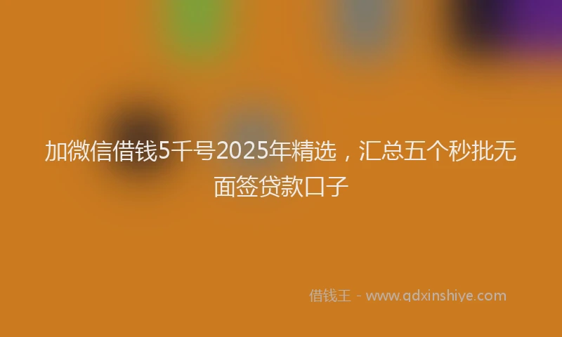 加微信借钱5千号2025年精选，汇总五个秒批无面签贷款口子