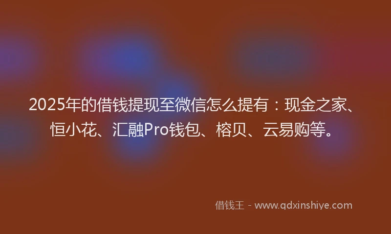 2025年的借钱提现至微信怎么提有：现金之家、恒小花、汇融Pro钱包、榕贝、云易购等。