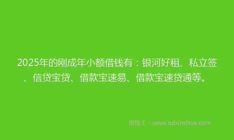 2025年的刚成年小额借钱有：银河好租、私立签、信贷宝贷、借款宝速易、借款宝速贷通等。