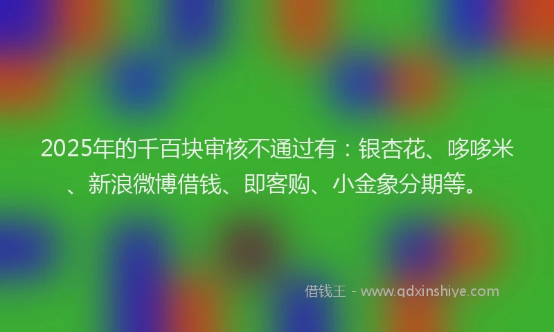 2025年的千百块审核不通过有：银杏花、哆哆米、新浪微博借钱、即客购、小金象分期等。