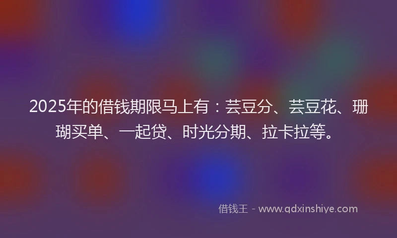 2025年的借钱期限马上有：芸豆分、芸豆花、珊瑚买单、一起贷、时光分期、拉卡拉等。