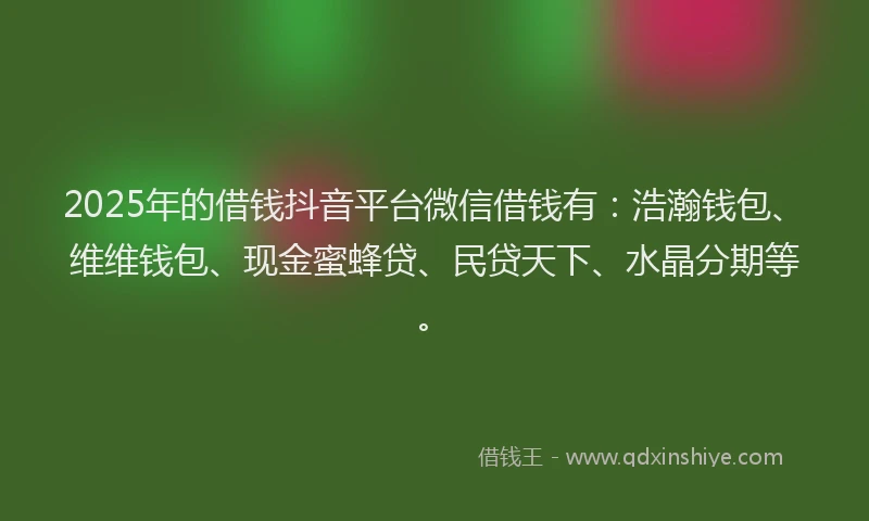 2025年的借钱抖音平台微信借钱有：浩瀚钱包、维维钱包、现金蜜蜂贷、民贷天下、水晶分期等。