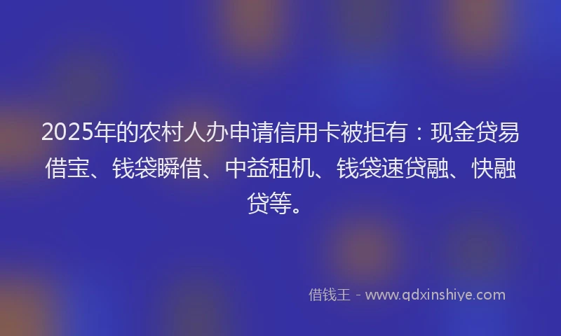 2025年的农村人办申请信用卡被拒有：现金贷易借宝、钱袋瞬借、中益租机、钱袋速贷融、快融贷等。